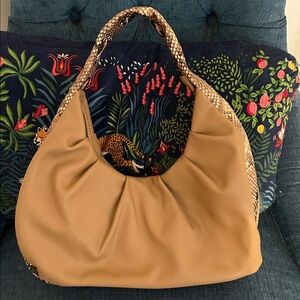 INC International Concepts Tan Hobo Bag with Snakeskin Detail